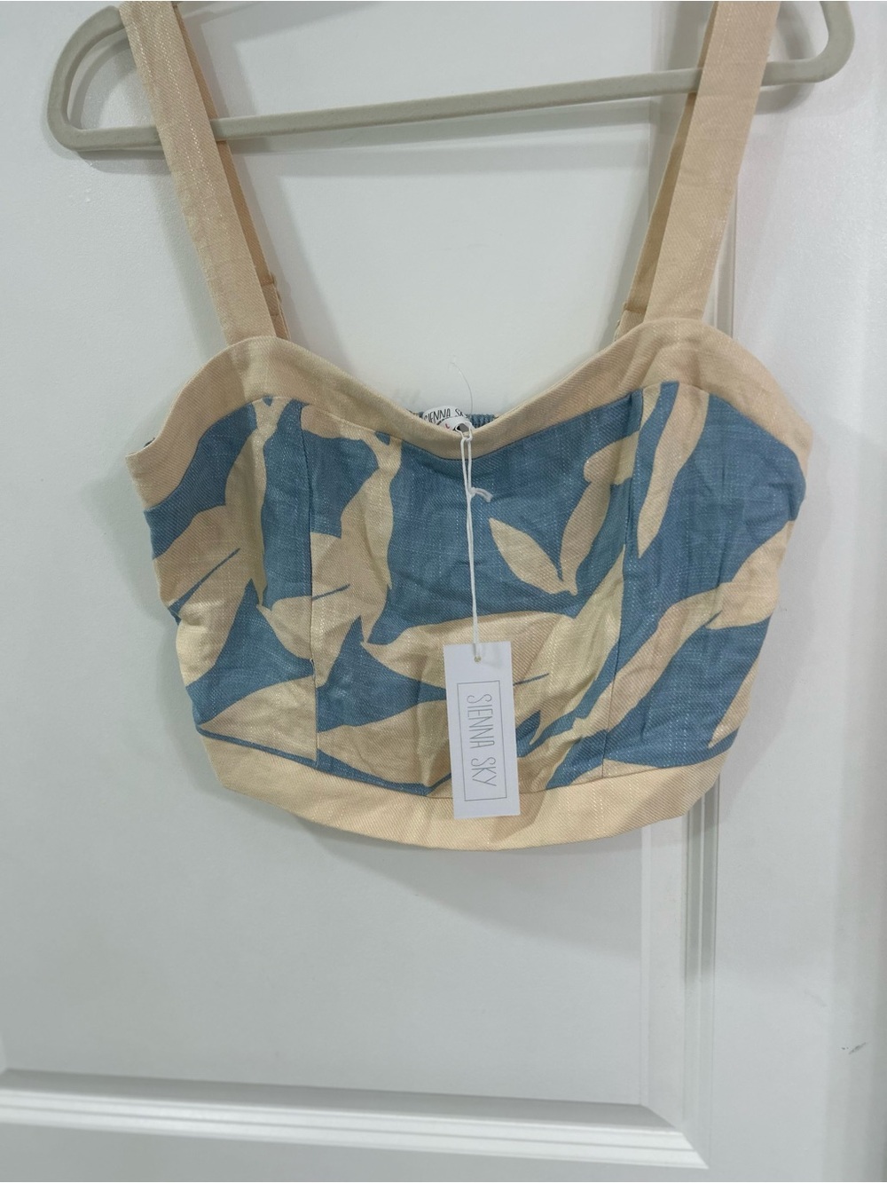Sienna Sky Blue and Beige Smocked Crop Top